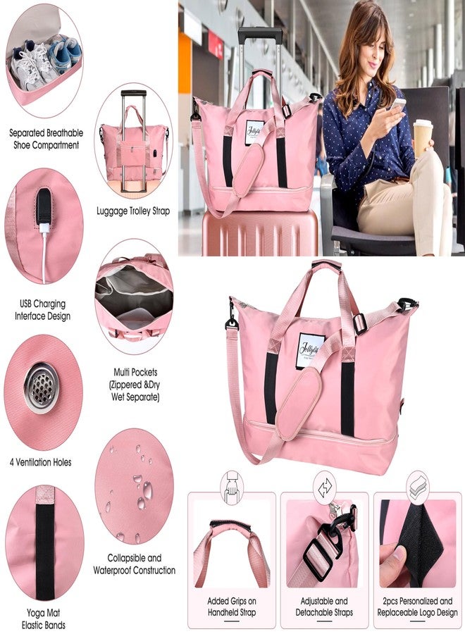 jollylife Gym Bag for Women: Travel Tote Duffel Bag with Yoga Mat Holder, Shoe Compartment, USB Charging Port, Trolley Sleeve, Plus Toiletry Pouch,Weekender Carry Luggage,Traveling Getaways Workout(Extra Large) - Image 5