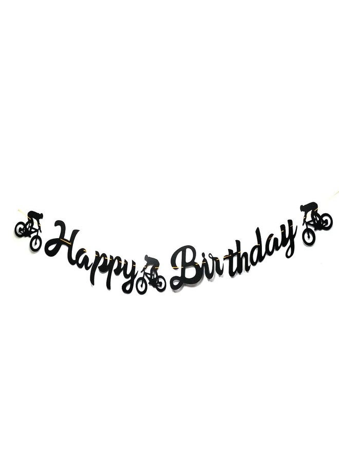 Paity Black Bicycle Happy Birthday Banner Bike Sports Theme Garland for Boy Birthday Shower Party Decoration Bicycle Party Banner Bicycle Bike Sport Charms Bicycle Birthday Bachelorette Party Decorations Pre-strung (Black) - Image 1