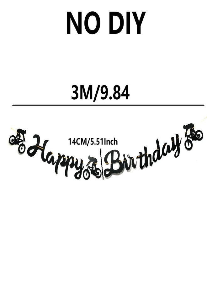 Paity Black Bicycle Happy Birthday Banner Bike Sports Theme Garland for Boy Birthday Shower Party Decoration Bicycle Party Banner Bicycle Bike Sport Charms Bicycle Birthday Bachelorette Party Decorations Pre-strung (Black) - Image 2