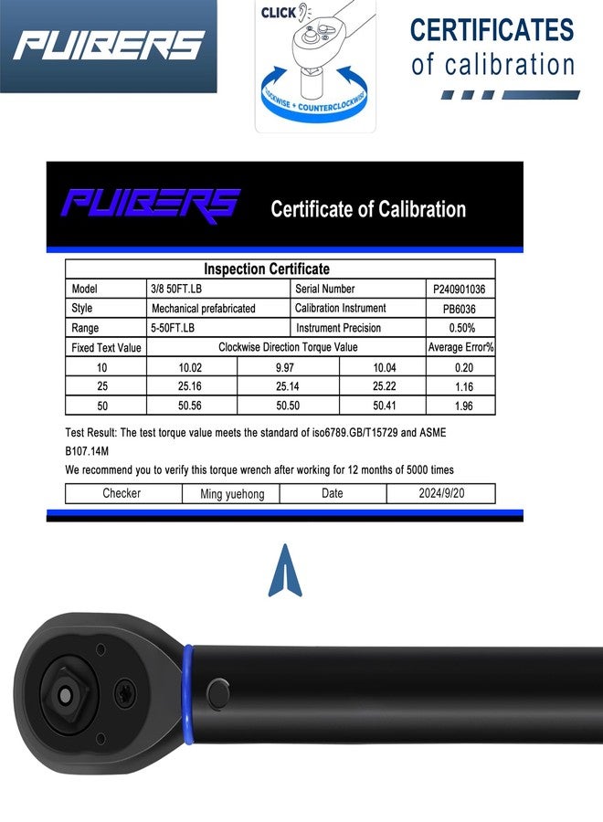 PUIBERS Torque Wrench 3/8 drive, 3/8 Inch Drive Click Torque Wrench Moto 5-50 FT.LB/6.8-67.8 Nm,Dual-Direction Adjustable 72 Tooth,Torque Wrenches Mechanic Tools for Bike, Motorcycle and Car Repair - Image 3
