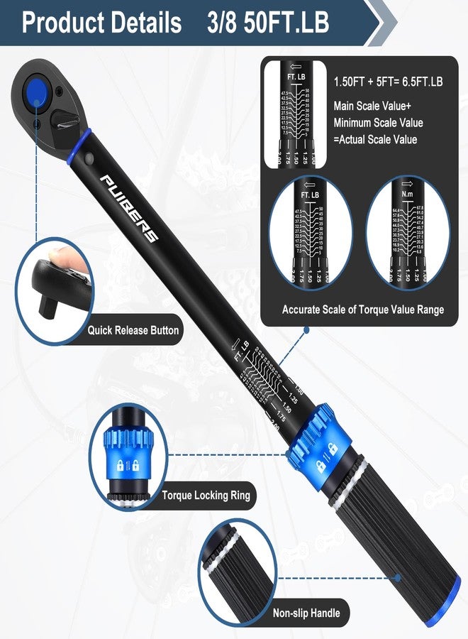 PUIBERS Torque Wrench 3/8 drive, 3/8 Inch Drive Click Torque Wrench Moto 5-50 FT.LB/6.8-67.8 Nm,Dual-Direction Adjustable 72 Tooth,Torque Wrenches Mechanic Tools for Bike, Motorcycle and Car Repair - Image 4