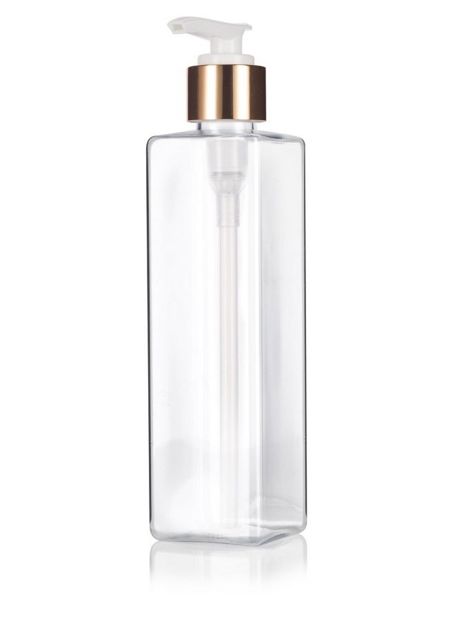 JUVITUS 8 oz / 250 ml Clear Plastic PET Square Bottle (BPA Free) with Gold Lotion Pump (6 Pack)  - Image 3