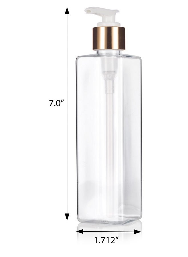 JUVITUS 8 oz / 250 ml Clear Plastic PET Square Bottle (BPA Free) with Gold Lotion Pump (6 Pack)  - Image 2