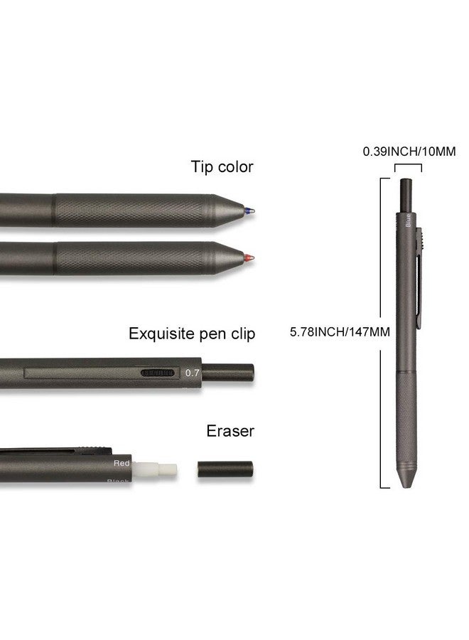 smttw 4 in1 Multi-Function Refillable & Retractable Ballpoint Pen + 0.7mm Mechanical Pencil, Fine Point, Grey Metal Barrel, With Black/Red/Blue Inks Color Code, Multicolor Pen With Metal Gift Box - Image 2