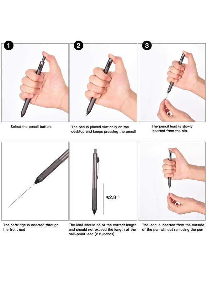 smttw 4 in1 Multi-Function Refillable & Retractable Ballpoint Pen + 0.7mm Mechanical Pencil, Fine Point, Grey Metal Barrel, With Black/Red/Blue Inks Color Code, Multicolor Pen With Metal Gift Box - Image 3