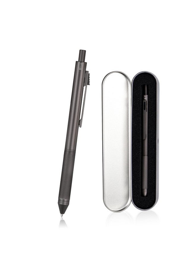 smttw 4 in1 Multi-Function Refillable & Retractable Ballpoint Pen + 0.7mm Mechanical Pencil, Fine Point, Grey Metal Barrel, With Black/Red/Blue Inks Color Code, Multicolor Pen With Metal Gift Box - Image 1