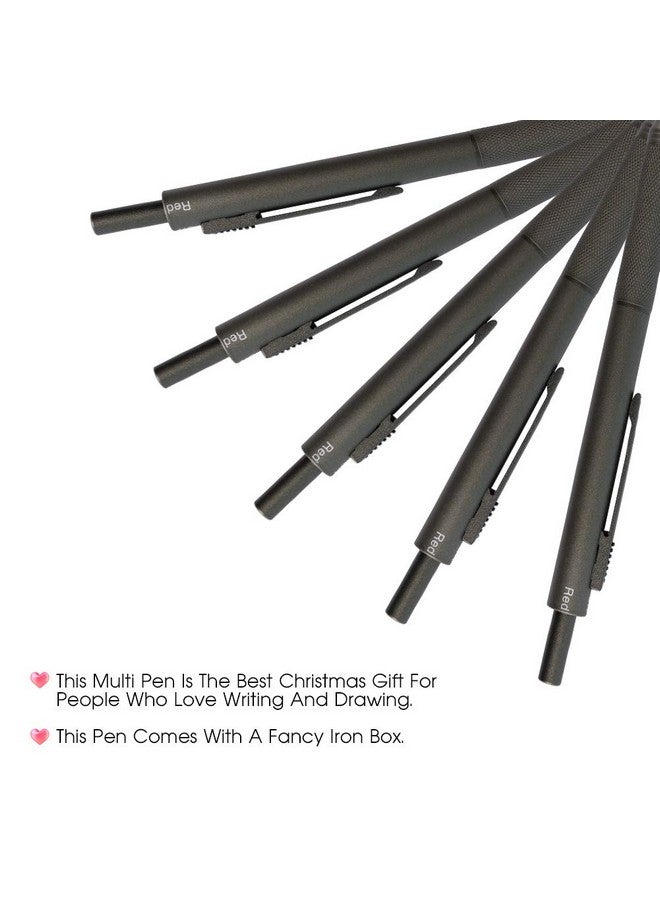 smttw 4 in1 Multi-Function Refillable & Retractable Ballpoint Pen + 0.7mm Mechanical Pencil, Fine Point, Grey Metal Barrel, With Black/Red/Blue Inks Color Code, Multicolor Pen With Metal Gift Box - Image 4