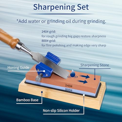 SIIIXS Professional Wood Chisel Set, 8pcs Woodworking Chisel Set with 1pcs Honing Guide, 1pcs Sharpening Stone - Image 4