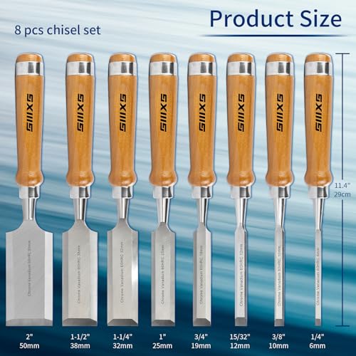 SIIIXS Professional Wood Chisel Set, 8pcs Woodworking Chisel Set with 1pcs Honing Guide, 1pcs Sharpening Stone - Image 2