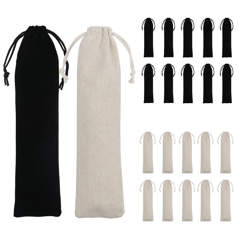 FERCAISH 20 Pcs Portable Travel Cotton and Linen Pouch Bag Drawstring Straw Storage Bag Safety and Reusable Storage Box Case for Fork Spoon Straw Cutlery Kit