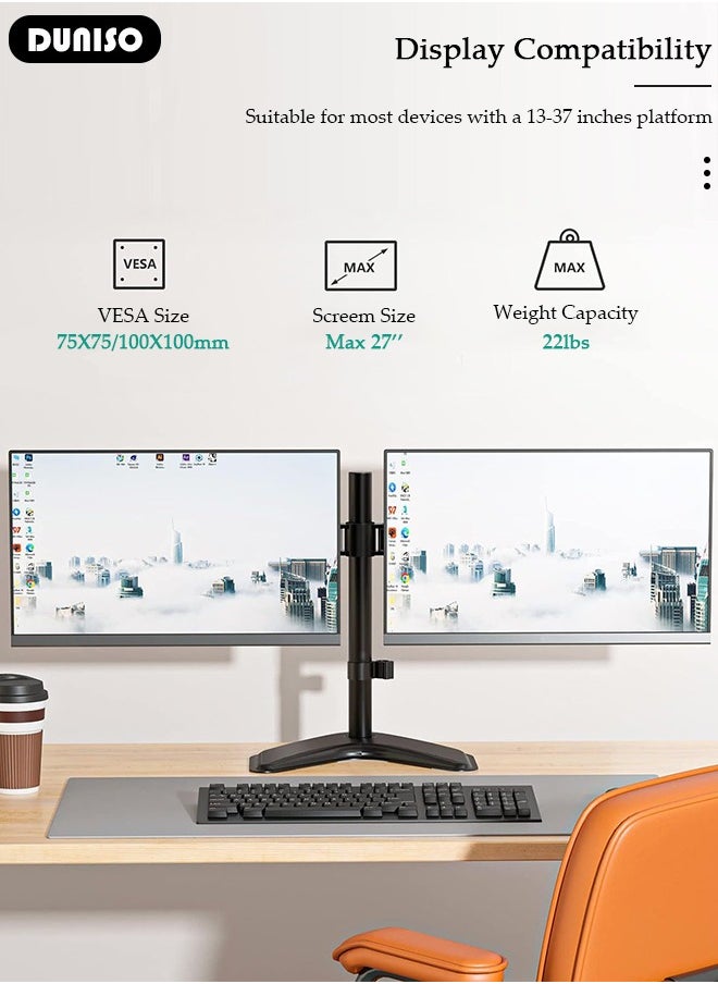 حامل مكتب لاثنين من الشاشات، قاعدة فولاذية ثقيلة قابلة للتعديل بالكامل، ذراع مزدوجة للشاشة للمكتب، تناسب شاشتين بحجم يصل إلى 13-27 بوصة، حامل شاشة كمبيوتر مع تركيب VESA، يتحمل حتى 22 رطلاً لكل ذراع - pzsku/ZE04F9117264363F3B8EAZ/45/_/1722993778/942d9561-b75b-4394-aca5-0be5d7ed6bdc