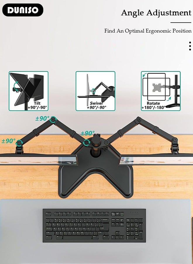 DUNISO Dual Monitor Desk Mount, Heavy Duty Fully Adjustable Steel Stand, Dual Monitor Arm for Desk, Fits Two Screens up to 13-27 inch, Computer Monitor Stand with VESA Mount, Holds up to 22 lbs per Arm  - Image 3