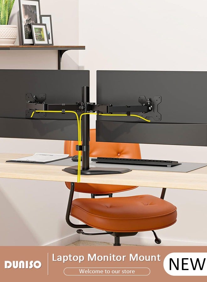 DUNISO Dual Monitor Desk Mount, Heavy Duty Fully Adjustable Steel Stand, Dual Monitor Arm for Desk, Fits Two Screens up to 13-27 inch, Computer Monitor Stand with VESA Mount, Holds up to 22 lbs per Arm  - Image 1