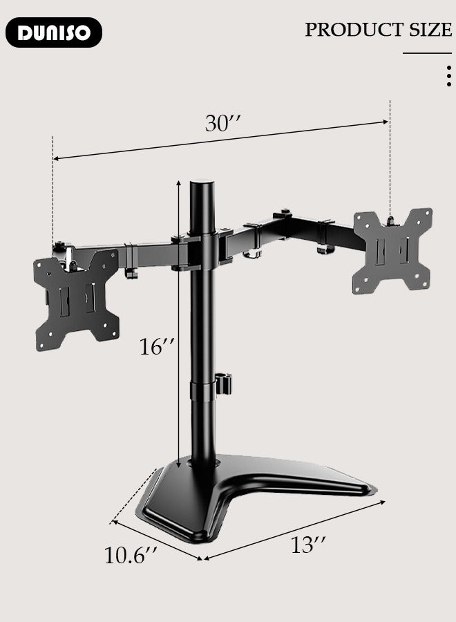 DUNISO Dual Monitor Desk Mount, Heavy Duty Fully Adjustable Steel Stand, Dual Monitor Arm for Desk, Fits Two Screens up to 13-27 inch, Computer Monitor Stand with VESA Mount, Holds up to 22 lbs per Arm  - Image 4