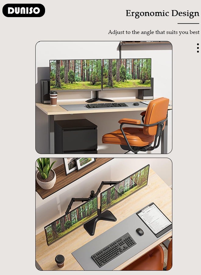 DUNISO Dual Monitor Desk Mount, Heavy Duty Fully Adjustable Steel Stand, Dual Monitor Arm for Desk, Fits Two Screens up to 13-27 inch, Computer Monitor Stand with VESA Mount, Holds up to 22 lbs per Arm  - Image 5
