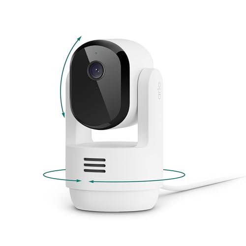 Arlo Essential Indoor Pan Tilt Security Camera 2K 2025 Release Wired Plugin Power Person Recognition Animal Detection Animated Preview 1Month Secure Plan Auto Motion Tracking 1 Cam White - Image 1