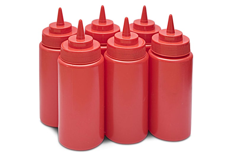 THW® 16 oz (473 ML) Plastic Squeeze Bottles for Ketchup BBQ Sauce Syrup Condiments Mustard Mayo Hot Sauce Olive Oil Dressing, Red- Pack of 6 Pieces - Image 1