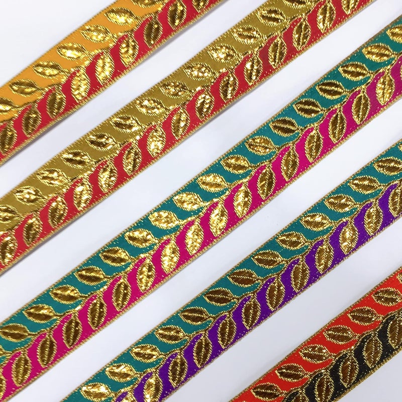 Lami 9 Meter Golden Leaf Two Shaded Design Red & Green Lace Ribbon Trim for Decorative Packaging Material Lace DIY Sewing Craft Material - Image 3