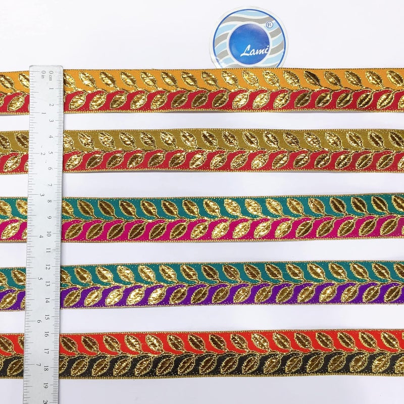 Lami 9 Meter Golden Leaf Two Shaded Design Red & Green Lace Ribbon Trim for Decorative Packaging Material Lace DIY Sewing Craft Material - Image 4