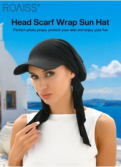 roaiss 2 Pcs Brim Head Scarf Wrap Sun Visor Hat Women Bonnet Muslim Turban Baseball Cap Curved Hat Hair Loss Headwear Black and Grey  - Image 4