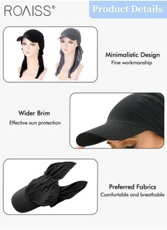 roaiss 2 Pcs Brim Head Scarf Wrap Sun Visor Hat Women Bonnet Muslim Turban Baseball Cap Curved Hat Hair Loss Headwear Black and Grey  - Image 5