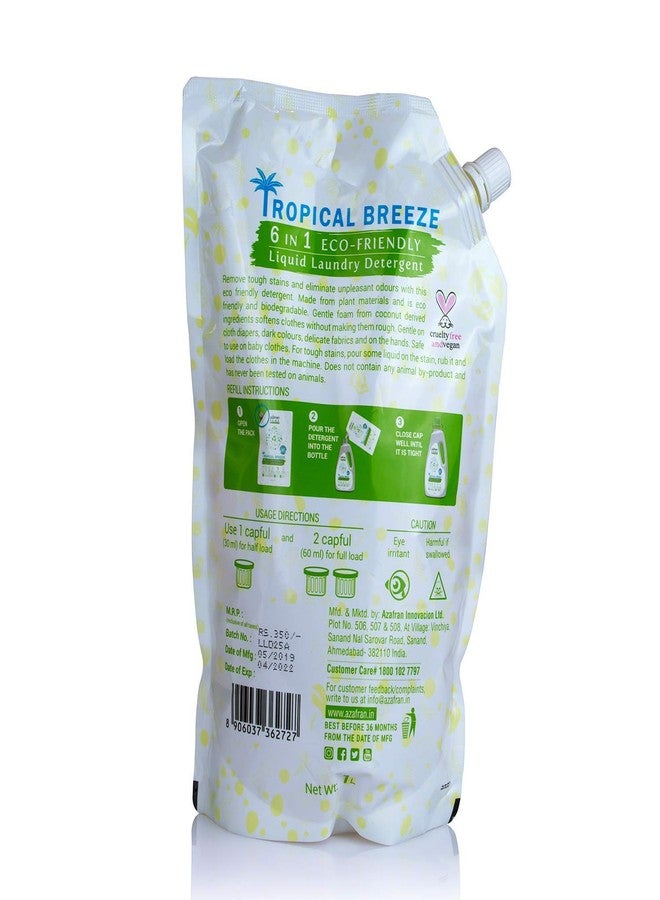 Azafran Tropical Breeze 6 in 1 Plant-Based Liquid Laundry Detergent Refill Pack - 1 L, Remove tough stains, Natural Fabric Conditioner, Suitable for Baby Clothes & Suitable for All Washing Style. - Image 2
