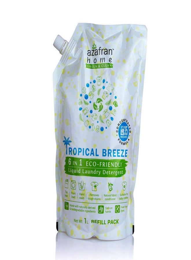 Azafran Tropical Breeze 6 in 1 Plant-Based Liquid Laundry Detergent Refill Pack - 1 L, Remove tough stains, Natural Fabric Conditioner, Suitable for Baby Clothes & Suitable for All Washing Style. - Image 1