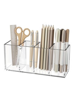Arab Land Solutions Acrylic Pen Holder - 4 Compartments, Transparent Desk Organizer  - Image 1