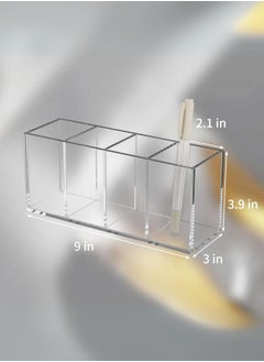 Arab Land Solutions Acrylic Pen Holder - 4 Compartments, Transparent Desk Organizer  - Image 3