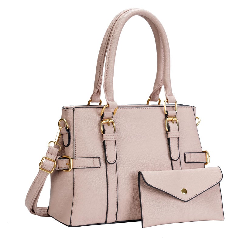 Tigpoy Women's Pink Vegan Leather Handbag - Large Capacity Tote Bag with Shoulder Strap & Top Handle - Image 1