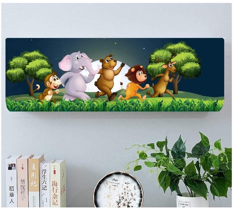 DARSHANAM WORLD Beatiful Designer Ac Cover |Cutest Printed Air Conditioning Dust Cover For Indoor & All Type AC Split Covers |Colorfull Folding Designer Ac Cover (Funny Jungle Safari 1 Ton) - Image 1