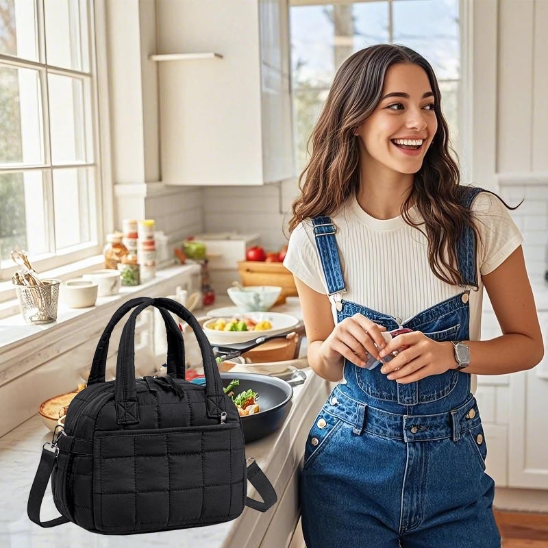 LEDAOU Lunch Box for Women Lunch bag Quilted Puffer Lunch Box with Adjustable Strap Insulated Reusable Lunch Tote for Work School Picnic Travel - Image 4