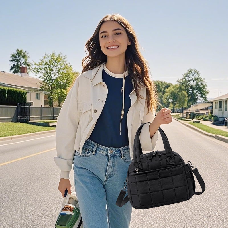 LEDAOU Lunch Box for Women Lunch bag Quilted Puffer Lunch Box with Adjustable Strap Insulated Reusable Lunch Tote for Work School Picnic Travel - Image 2