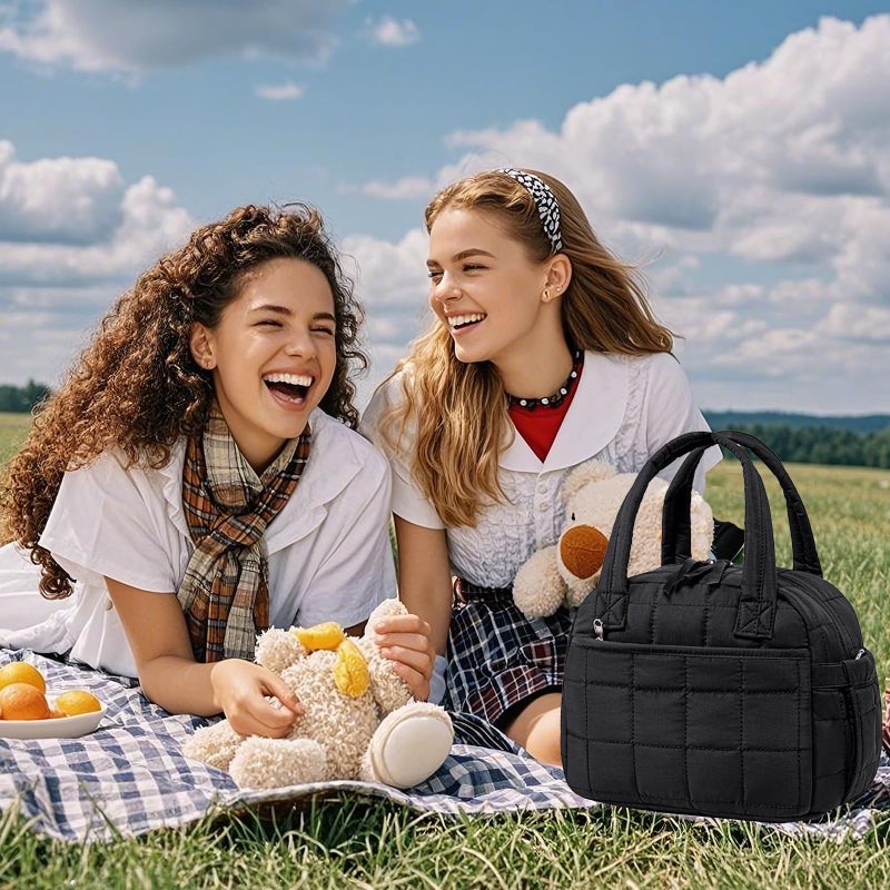 LEDAOU Lunch Box for Women Lunch bag Quilted Puffer Lunch Box with Adjustable Strap Insulated Reusable Lunch Tote for Work School Picnic Travel - Image 5