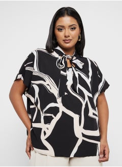Ginger Plus Monochrome Tie Up Detail Blouse  - Image 1