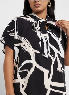 Ginger Plus Monochrome Tie Up Detail Blouse  - Image 3