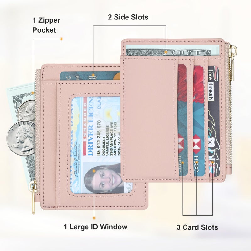 Sodsay Card Case Slim Front Pocket Wallet for Women Credit Card Holder with Keychain(Smooth Pink Champagne) - Image 2