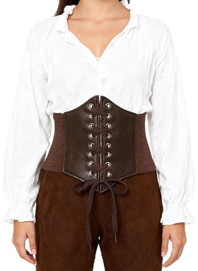 حزام كورسيه نسائي، حزام خصر عريض مربوط من الجلد المرن للفساتين النسائية، حزام نسائي عريض - Image 1