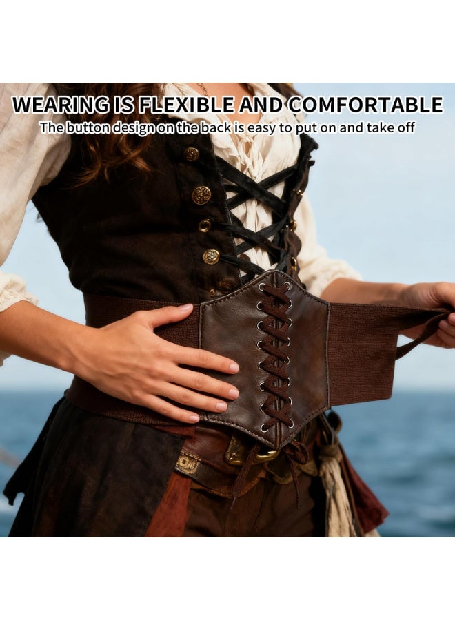 حزام كورسيه نسائي، حزام خصر عريض مربوط من الجلد المرن للفساتين النسائية، حزام نسائي عريض - Image 4