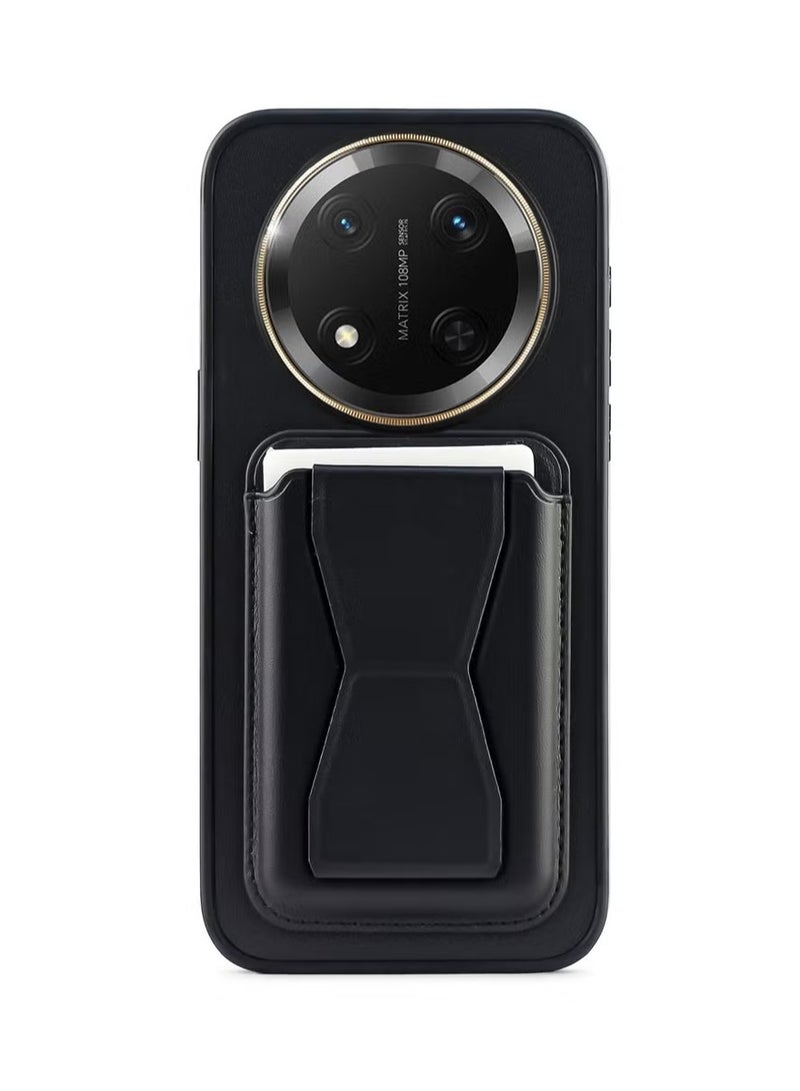 Leather back cover with card wallet Foldable Shockpoof Case compatible with honor X9C smart (Black)