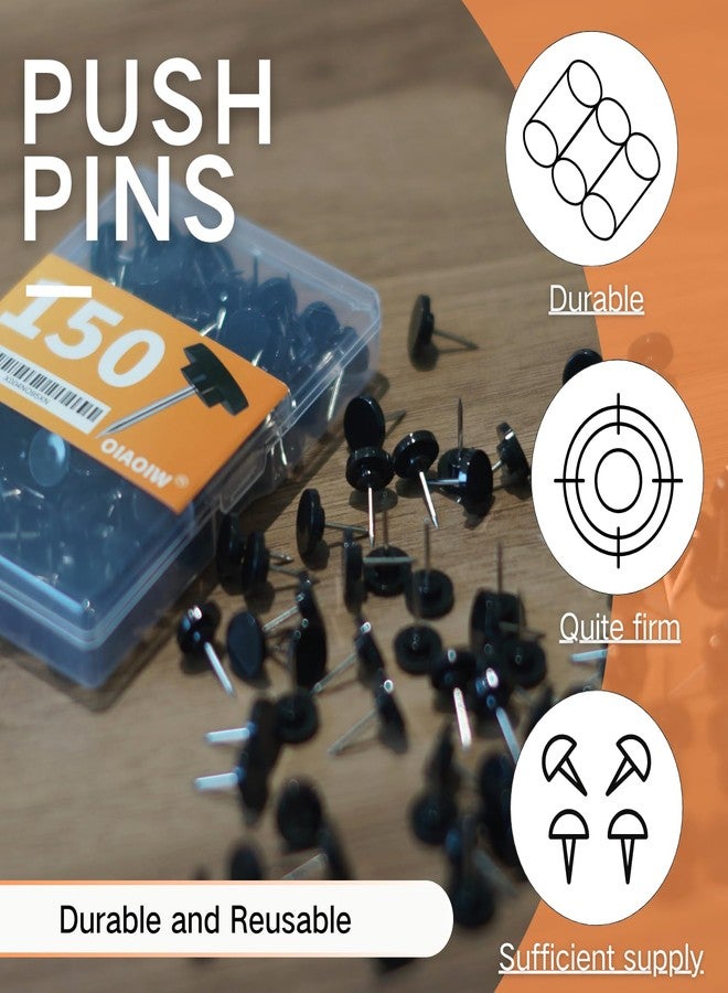 OIAOIW 150 PCS Black Flat Push Pins for Wall Thumb Tacks for Walls Flat thumbtacks Push pin for Bulletin Board Shadow Box Display Thumbtack for Cork Board - Image 3