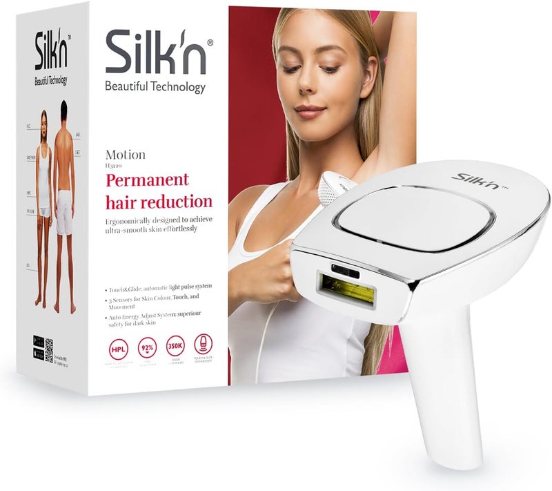 silkn جهاز إزالة الشعر سيلكن للبشرة الفاتحة والداكنة إزالة شعر دائمة 350000 نبضة ضوء نبض وانزلاق حركة HPL أبيض FGP1PE4001 - Image 1