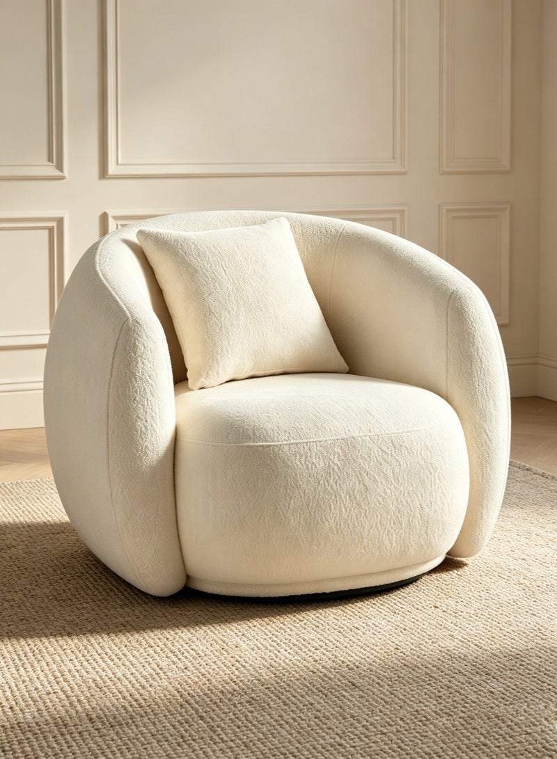 Nadrab Cream Beige Boucle Single Sofa Chair, Upholstered Curved Lounge Armchair, 88x74x68cm - Image 4