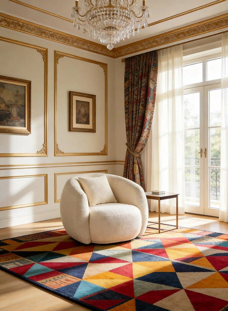 Nadrab Cream Beige Boucle Single Sofa Chair, Upholstered Curved Lounge Armchair, 88x74x68cm - Image 5