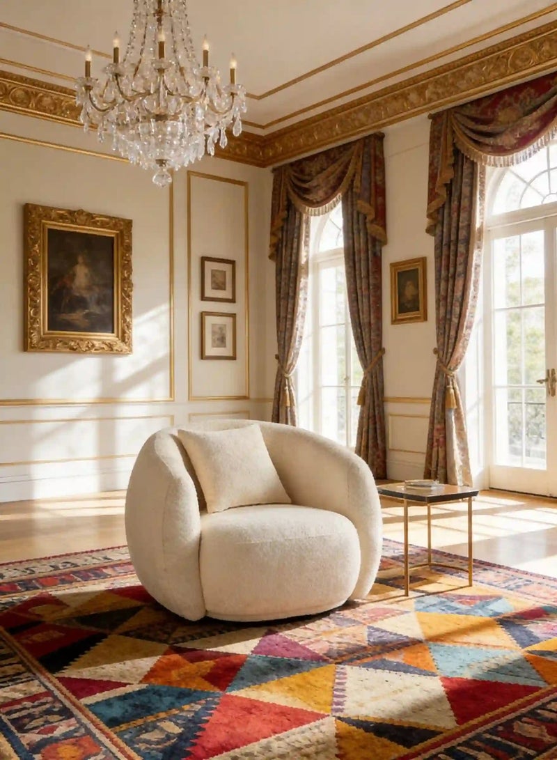 Nadrab Cream Beige Boucle Single Sofa Chair, Upholstered Curved Lounge Armchair, 88x74x68cm - Image 3