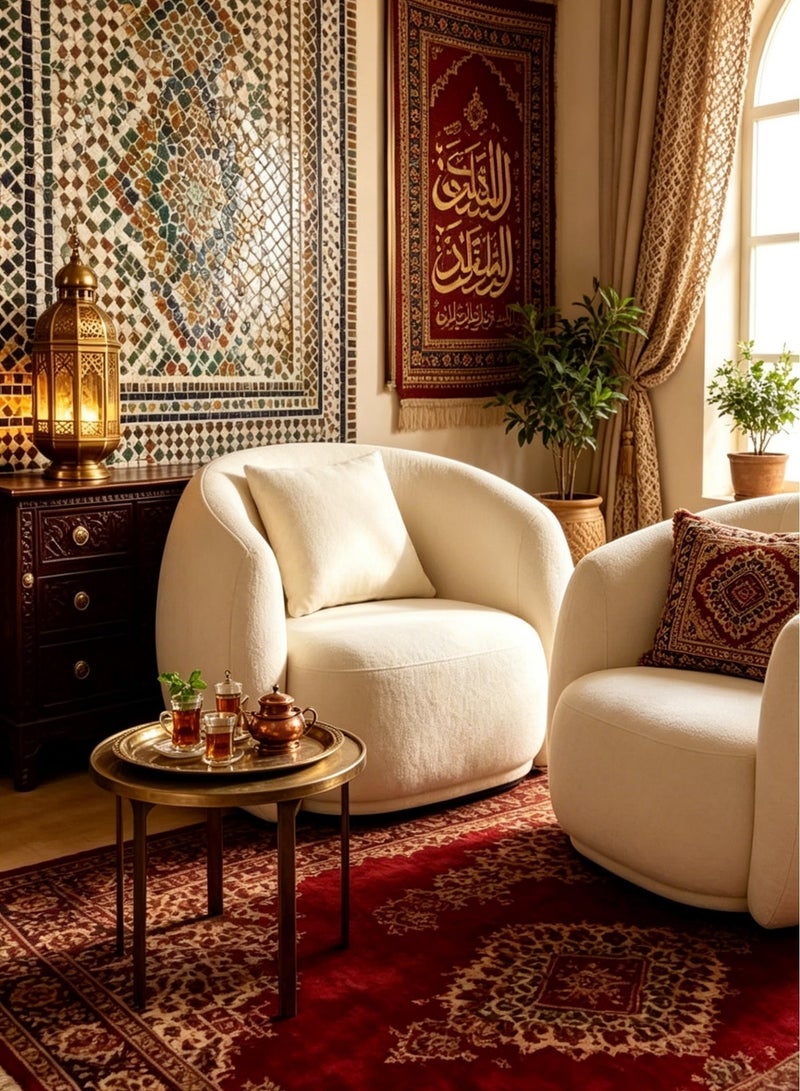 Nadrab Cream Beige Boucle Single Sofa Chair, Upholstered Curved Lounge Armchair, 88x74x68cm - Image 2