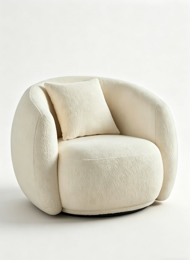 Nadrab Cream Beige Boucle Single Sofa Chair, Upholstered Curved Lounge Armchair, 88x74x68cm - Image 1