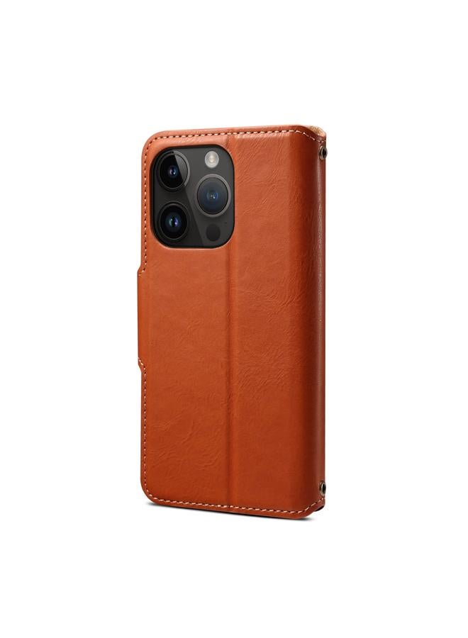 دينيور جراب لهاتف iPhone 14 مصنوع من جلد البقر بتصميم محفظة - Image 3