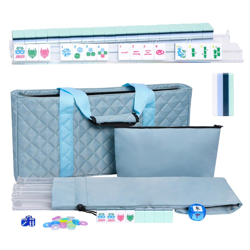 Jongyance American Mahjong Set4 Layer with Blue Carrying Bag 160 Engraved Acrylic Tiles 4 AllinOne RackPushers Mahjong Tiles Set Ma Jong MahJongg Majiang - Image 3