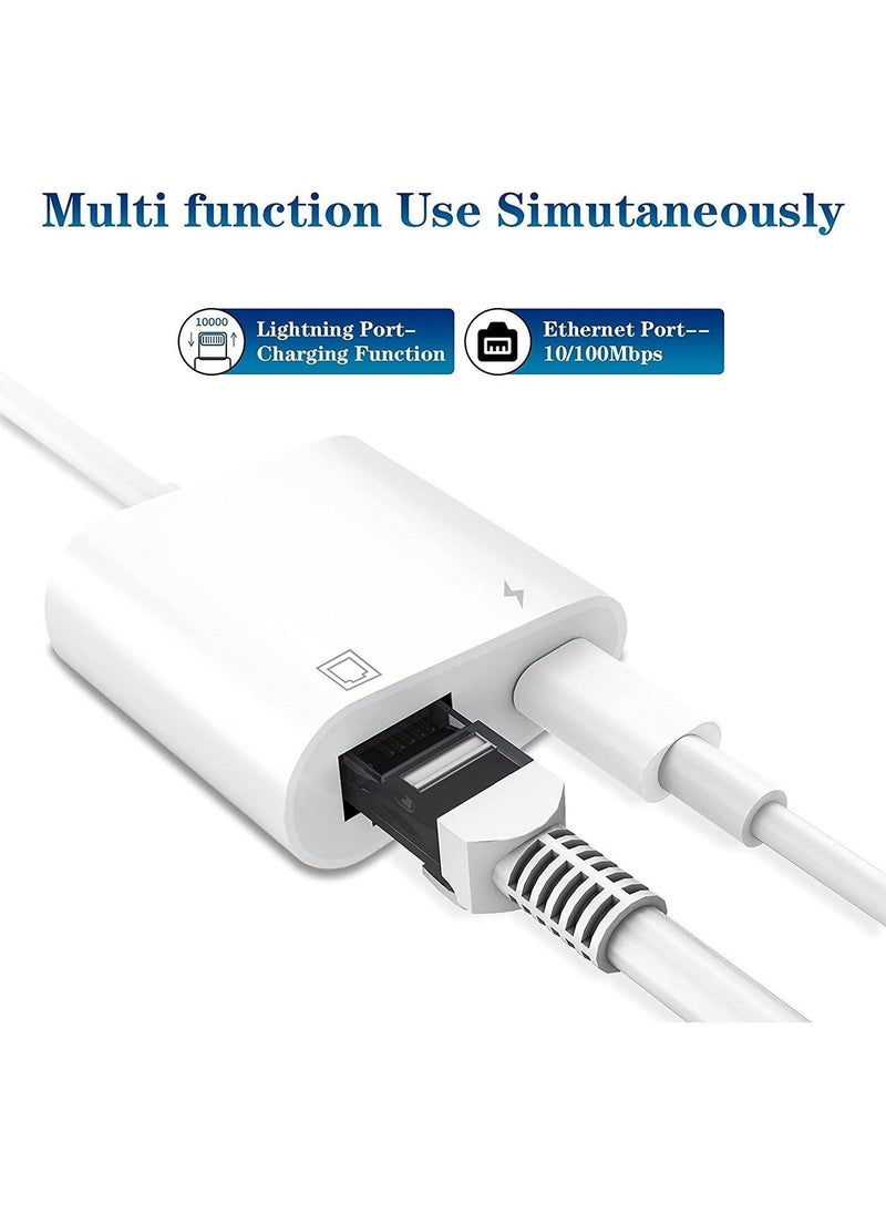 Arabest - Lightning to Ethernet Adapter, [Apple MFi Certified] 2 in 1 RJ45 LAN Network Adapter with Charge Port Compatible iPhone/iPad/iPod, Plug and Play, Supports 100Mbps - Image 1